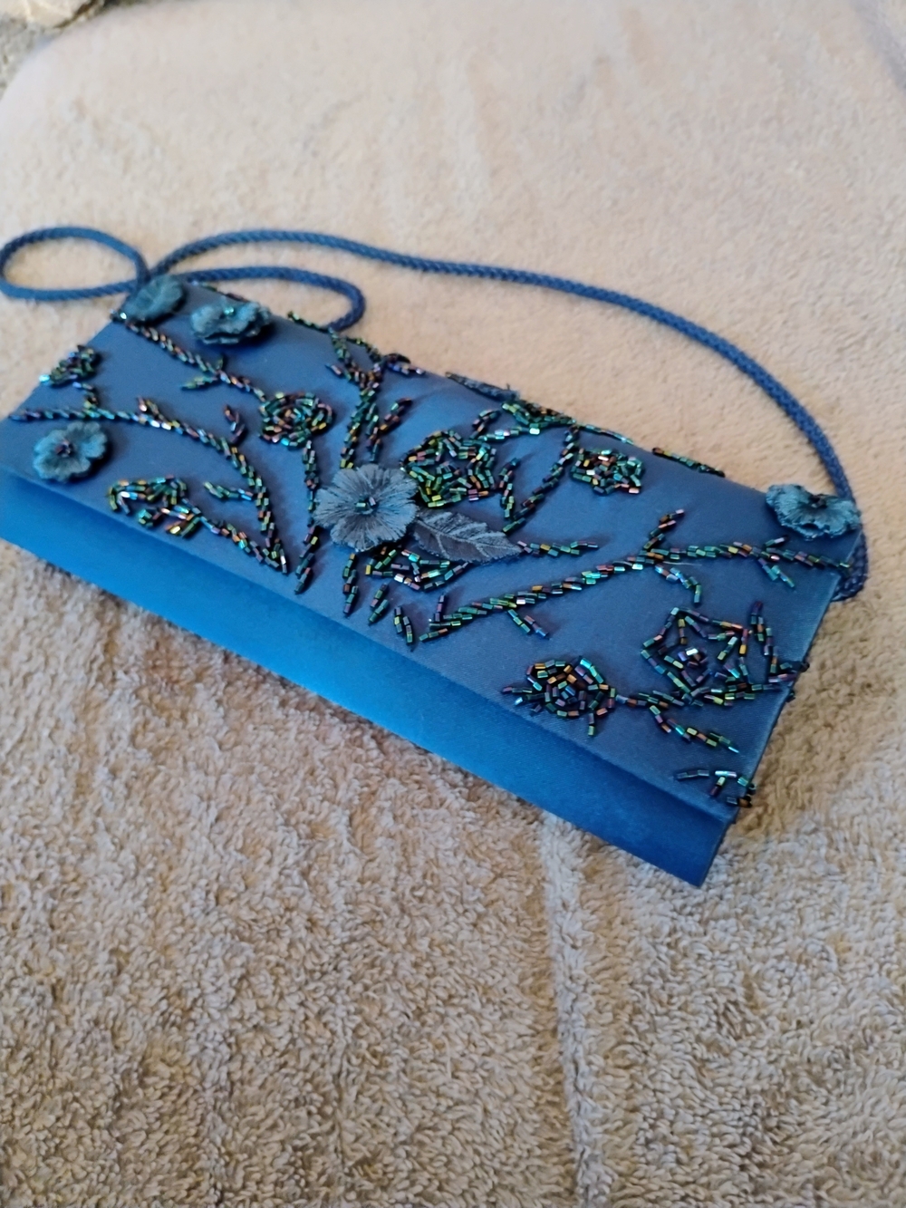 Blue Beaded Floral Evening Clutch - Women Bags